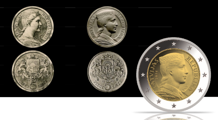 Latvian ona euro and two euro coins designe